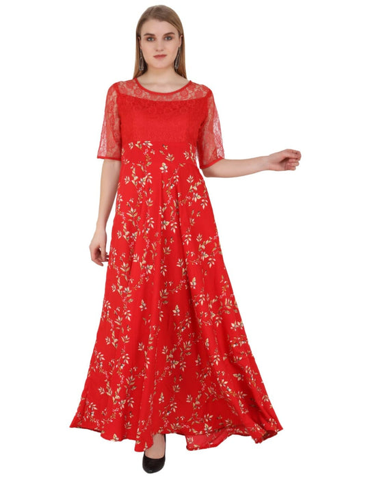 Designer Stylish Party Wear Red Colour Net Gown Cony International 