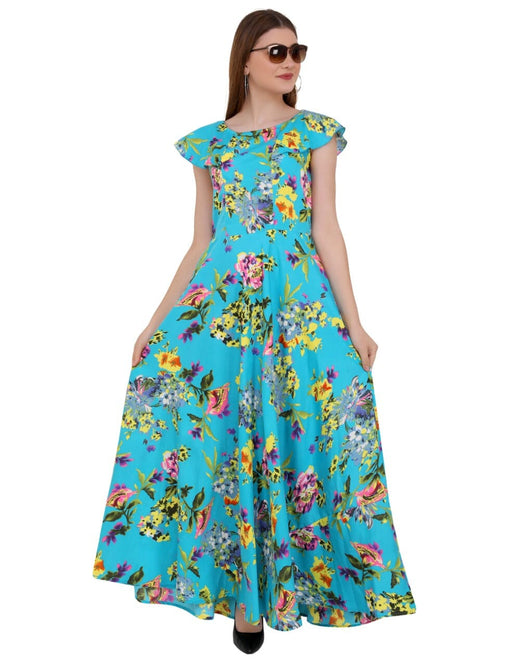 Designer Stylish Partywear Maxi Length Blue Gown western wear for women Cony International 