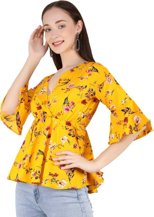 Charvi Trendy Yellow Colour Wrap Top With Bell Sleeves Cony International 