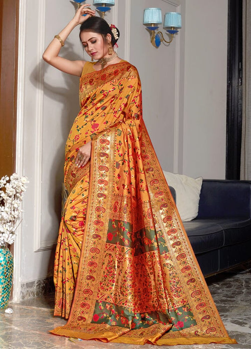Soft Banarasi Orange Silk Saree With Heavy Mina Weaving Rich Pallu Saree. Apparel & Accessories Roopkashish 