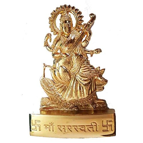 Salvus APP SOLUTIONS Metal Goddess Maa Saraswati Idol (Standard , Golden , 7x11 cm). Home Decors Salvus App Solutions 