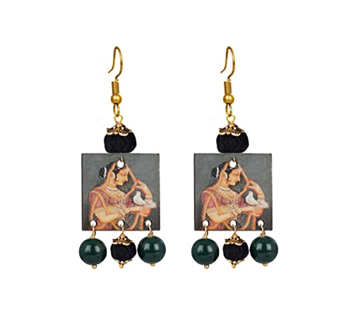 JFL - Jewellery for Less Ethnic Mughal Inspired Women with Bird Print Pendant Handcrafted Beaded Cotton Thread Balls Necklace Set for Women & Girls. Jewellery Set JFL 
