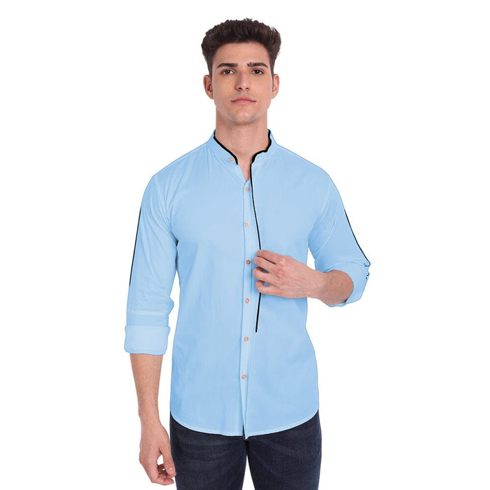 Vida Loca Sky Blue Cotton Solid Slim Fit Full Sleeves Shirt For Men's Apparel & Accessories Accha jee online 