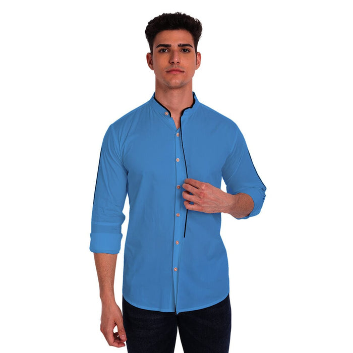 Vida Loca Dark Blue Cotton Solid Slim Fit Full Sleeves Shirt For Men's Apparel & Accessories Accha jee online 