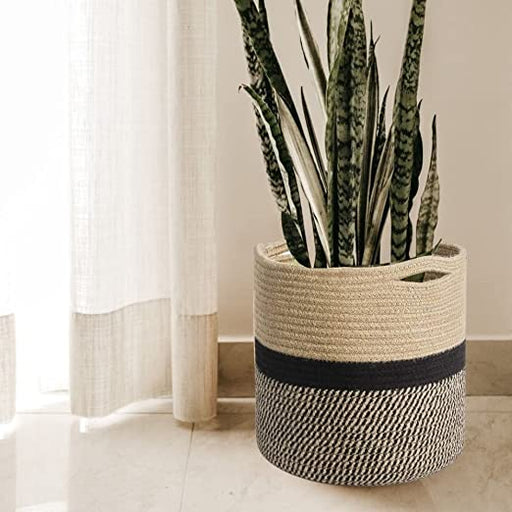 ONEarth Black Jute Rope Baskets / Planters Jute Baskets Laundry Storage Baskets for Cloth Multi-Purpose Use Jute Baskets for Oragnizing Home Decor ONEARTH 