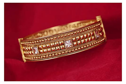 JFL - Jewellery for Less Ethnic Traditonal One Gram Gold Plated LCD Stone Studded Openable Kada for Women and Girls. Bangles JFL 