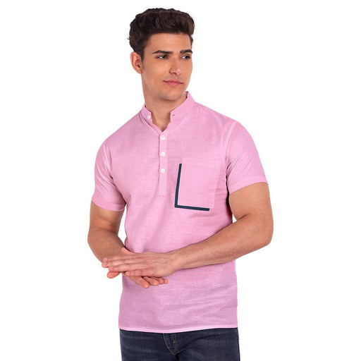 Vida Loca Light Pink Cotton Solid Slim Fit Half Sleeves Shirt For Men's Apparel & Accessories Accha jee online 