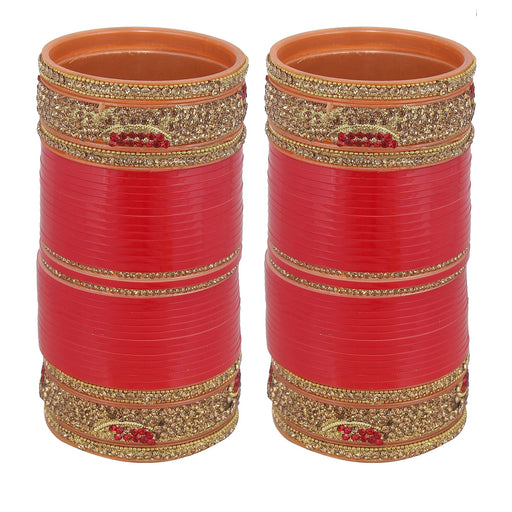 Lucky Jewellery Bridal Wedding punjabi chuda Designer chura CZ Stone Red Color choora (414-M1C1-LJ02-R) Bangles Lucky Jewellery 