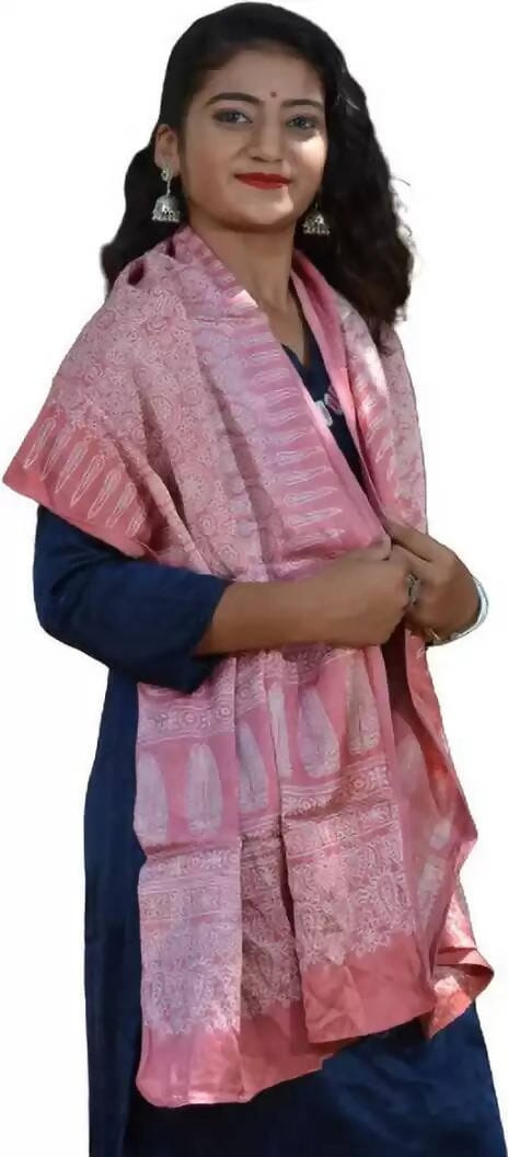 TAVAN Pure Silk Printed Women Dupatta(Light Pink) Prijam Store 
