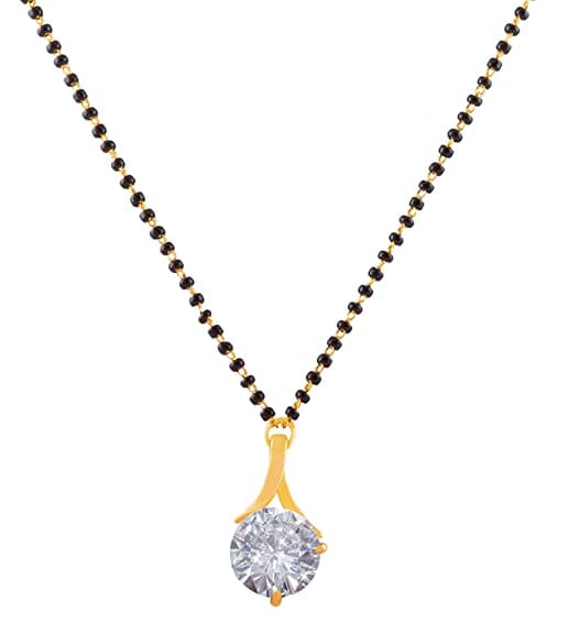 JFL - Jewellery for Less Golden Gold Plated Solitaire Modern Cz American Diamond Mangalsutra for Women chain JFL 