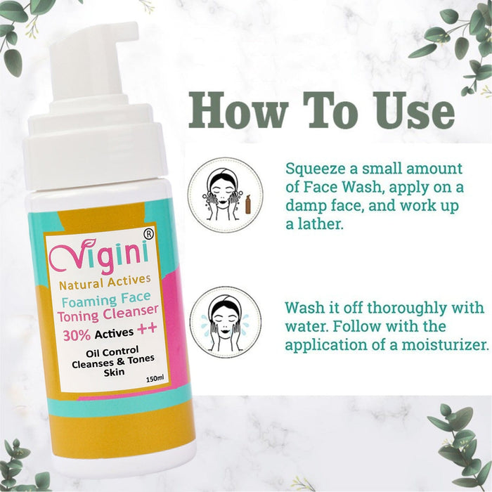 Vigini 30% Actives Anti-Acne Oil Control Foaming Toner Deep Cleanser Soap Free Face Wash Men Women 150ml | health & wellness Global Medicare Inc 