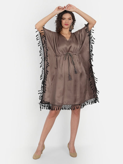 Brown Modal Silk Kaftan Dress with Fringes Apparel & Accessories Jiron 
