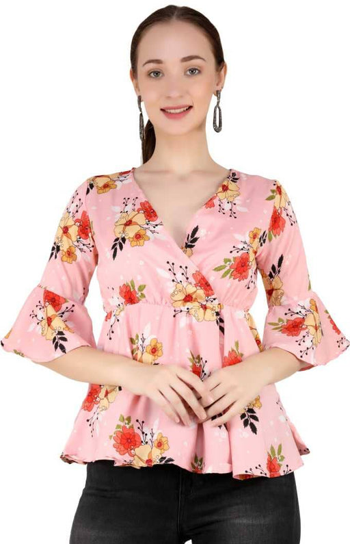Charvi Trendy Peach Colour Wrap Top With Bell Sleeves Cony International 