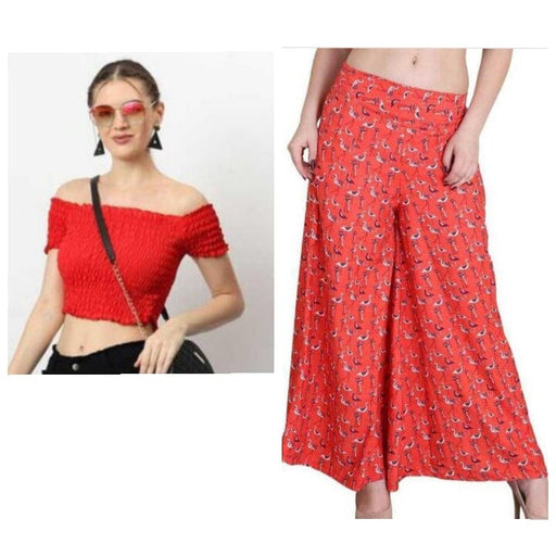 Palazzo & Crop Top Red Colour Crepe Palazzo with inner lined & Tube Smoking Top Apparel & Accessories Cony International 