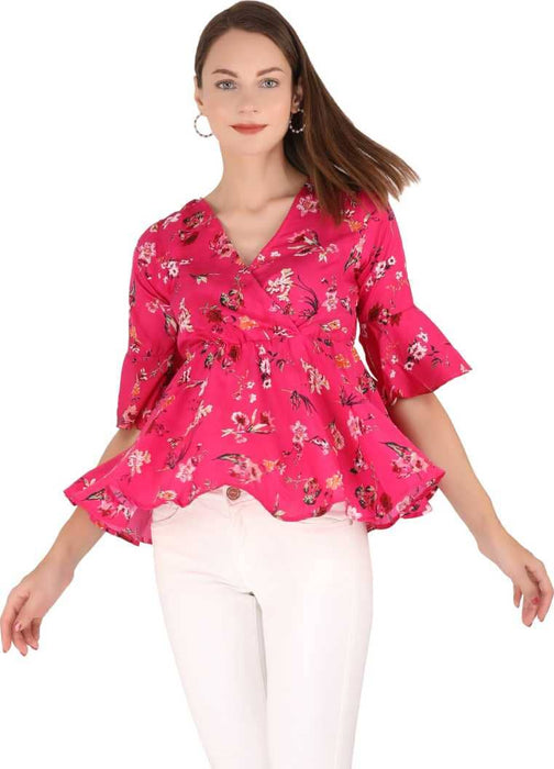 Charvi Trendy Pink Colour Wrap Top With Bell Sleeves Cony International 