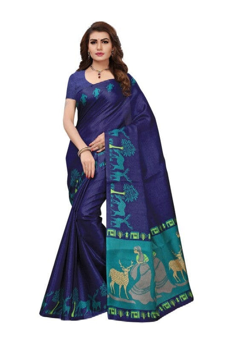 SVB Saree Women's Blue Khadi Silk Printed Saree With Blouse Piece SAREE SVB Sarees 