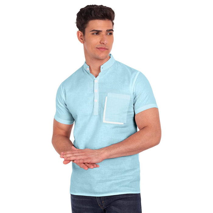 Vida Loca Sky Blue Cotton Solid Slim Fit Half Sleeves Shirt For Men's Apparel & Accessories Accha jee online 