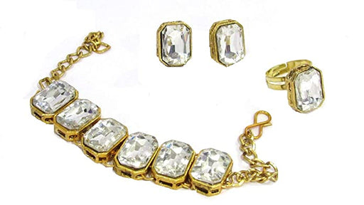 Shree Mauli Creation White Alloy White Square Stone Fancy Necklace Set for Women SMCN1160 Jewellery Sets Shree Mauli Creations 