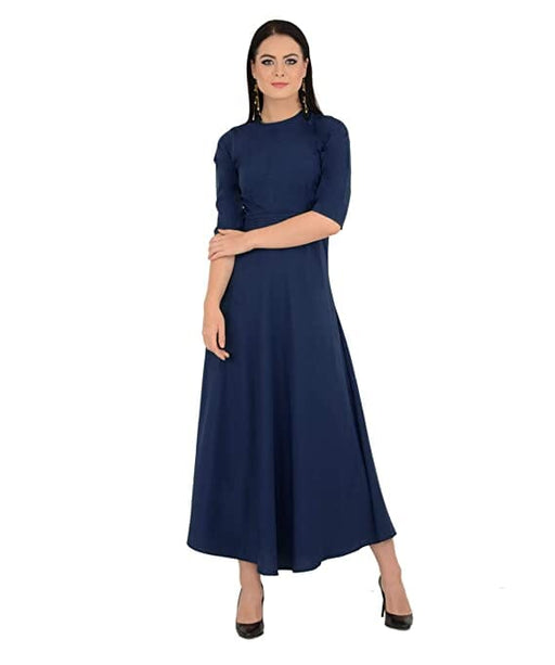 Bahrupiya Women's 3/4 Sleeves Pintex Detail Maxi Dress Gown Bahrupiya Clothing XS Blue 