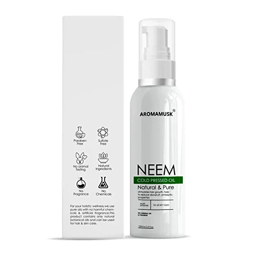 AromaMusk USDA Organic 100% Pure Cold Pressed Neem Oil For Hair, Skin & Nails - Natural Insect Repellent, 100ml Aroma Musk 