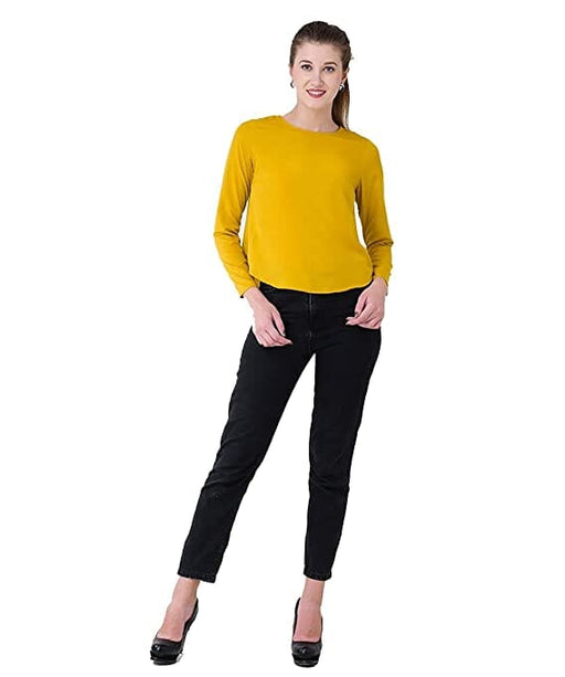 Bahrupiya Clothing Round Neck Solid Crepe Top/Full Sleeves A-line Top for Women TOP Bahrupiya Clothing XS Yellow 