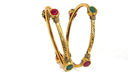 Shree Mauli Creation Golden Alloy Maroon Green Beads Antique Gold Bangles Set of 2 for Women SMCB56 Jewellery Sets Shree Mauli Creations 