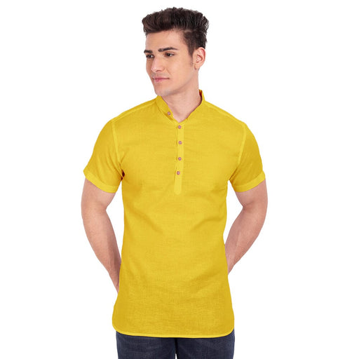 Vida Loca Yellow Cotton Solid Slim Fit Half Sleeves Shirt For Men's Apparel & Accessories Accha jee online 