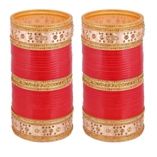 Lucky Jewellery Bridal Wedding punjabi chuda Designer chura CZ Stone Red Color choora (422-M1C1-LJ01-R-22) Bangles Lucky Jewellery 