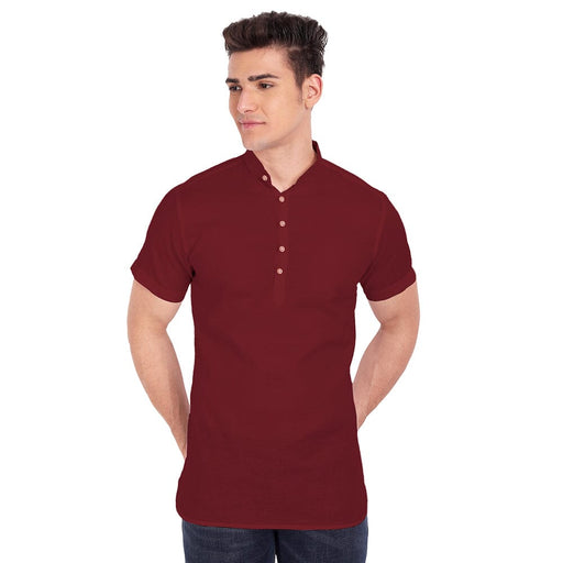 Vida Loca Maroon Cotton Solid Slim Fit Half Sleeves Shirt For Men's Apparel & Accessories Accha jee online 
