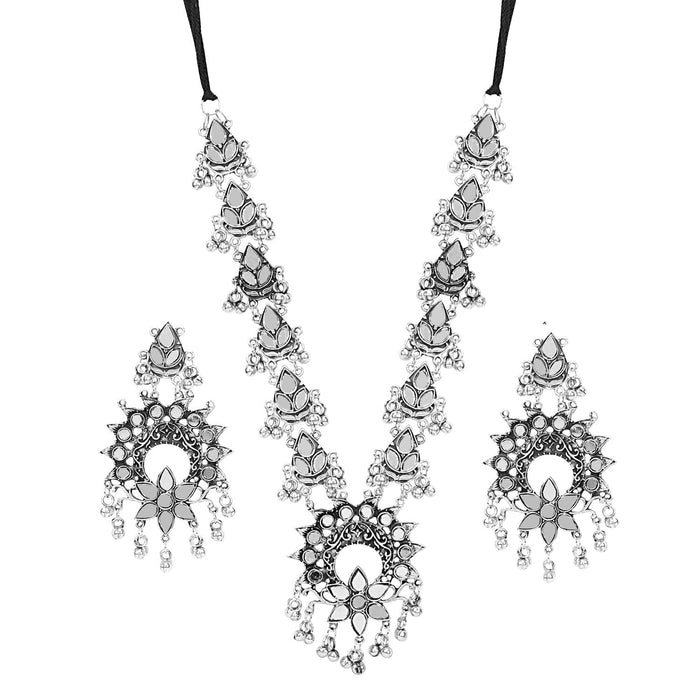 Aradhya Fashion Jewellery Antique Silver Mirror Work Handcrafted Oxidised Necklace Set for Women Artifical Jewellery Aradhya Jewellery 