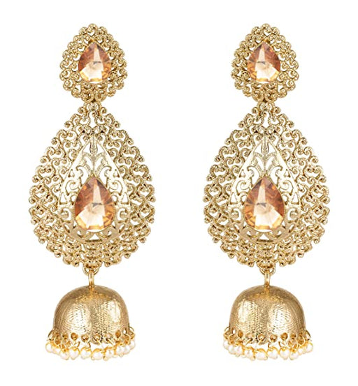 JFL - Jewellery for Less Gold Tone Polki Stone Drop Jhumka Earrings for Women and Girls JFL 