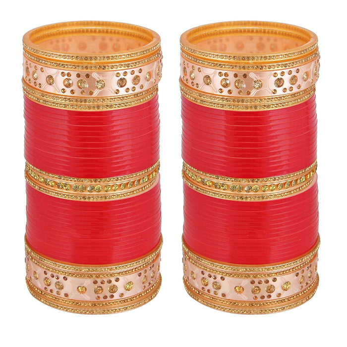 Lucky Jewellery Bridal Wedding punjabi chuda Designer chura CZ Stone Red Color choora (422-M1C1-LJ01-R-22) Bangles Lucky Jewellery 