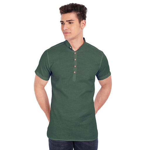 Vida Loca Green Cotton Solid Slim Fit Half Sleeves Shirt For Men's Apparel & Accessories Accha jee online 