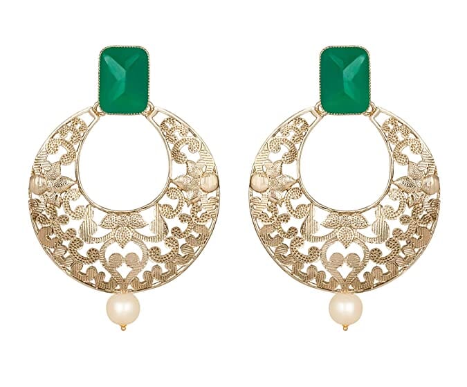 JFL - Jewellery for Less Gold Plated Stone and Pearl Studded Dangler Earrings for Women and Girls JFL 