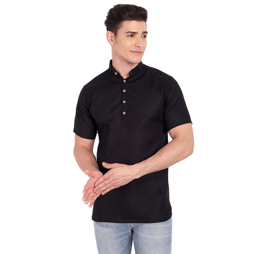 Vida Loca Black Cotton Solid Slim Fit Half Sleeves Shirt For Men's Apparel & Accessories Accha jee online 