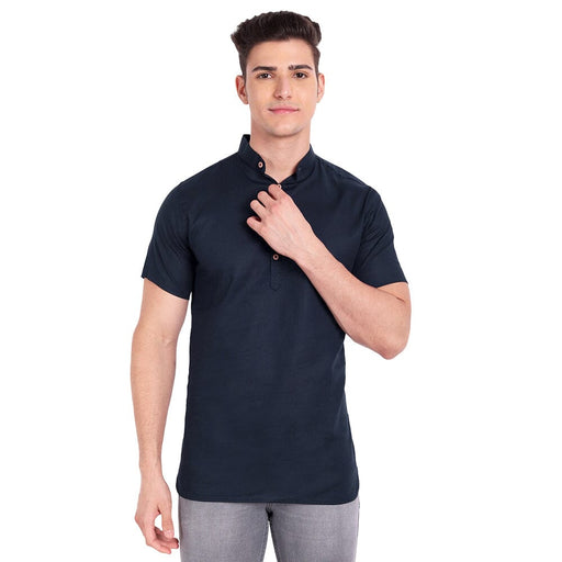 Vida Loca Navy Cotton Solid Slim Fit Half Sleeves Shirt For Men's Apparel & Accessories Accha jee online 