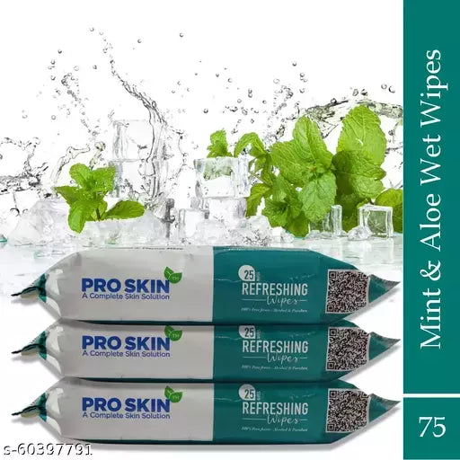 PRO SKIN Refreshing wet wipes Mint & Aloe Vera pack of 3 Wet Wipes Noaharkworld 