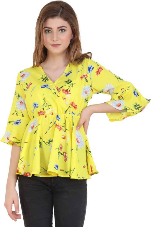 Charvi Trendy Lemon Yellow Colour Wrap Top With Bell Sleeves Cony International 