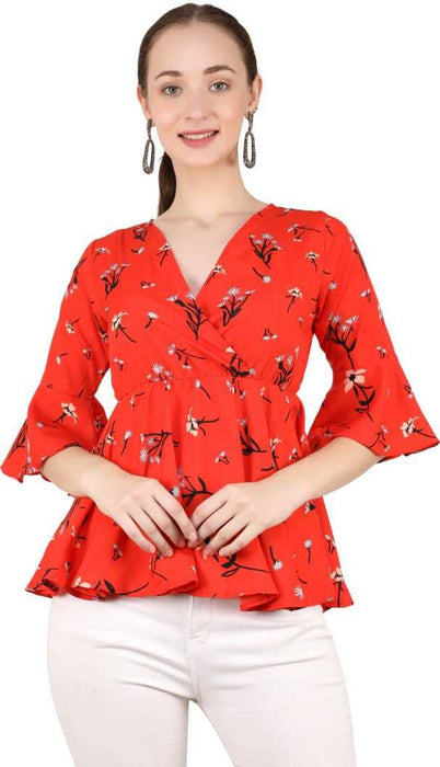 Charvi Trendy Red Colour Wrap Top with Bell Sleeves Cony International 