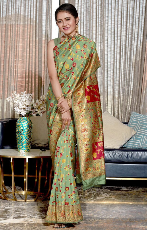 Soft Banarasi Pista Silk Saree With Heavy Mina Weaving Rich Pallu Saree. Apparel & Accessories Roopkashish 