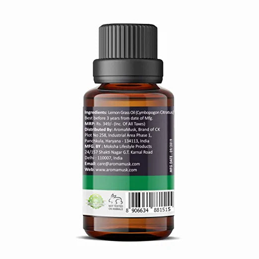 AromaMusk 100% Pure LemonGrass - Detoxifying - Cympopogon Citratus Essential Oil - 15ml (Therapeutic Grade, Natural And Undiluted) Aroma Musk 