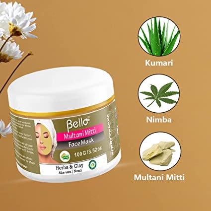 Bello Multani Mitti Face Mask 100G - Controls and regularizes oil production Personal Care Bello Herbals 