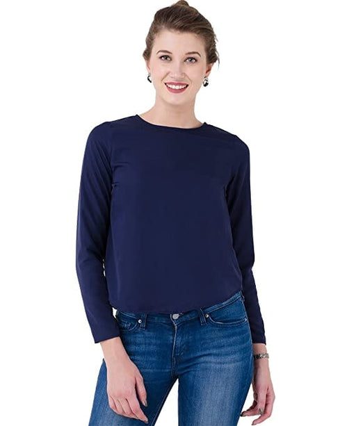 Bahrupiya Clothing Round Neck Solid Crepe Top/Full Sleeves A-line Top for Women TOP Bahrupiya Clothing XS Blue 