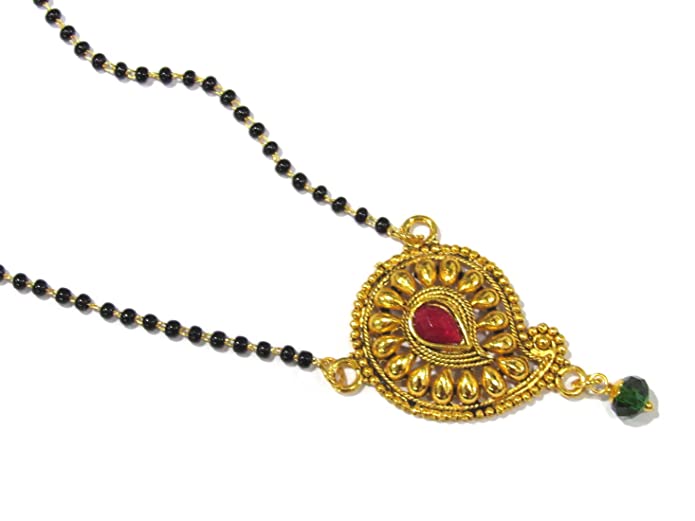 Shree Mauli Creation Black Alloy Mango Shape Stone Mangalsutra for Women Jewellery Sets Shree Mauli Creations 