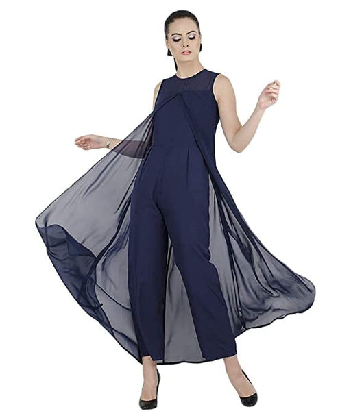 Bahrupiya Clothing Women's Fusion Layered Jumpsuit Cum Maxi Dress/Sleeveless Dress for Woman Jumpsuits & Rompers Bahrupiya Clothing XS Blue 