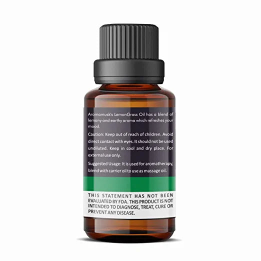 AromaMusk 100% Pure LemonGrass - Detoxifying - Cympopogon Citratus Essential Oil - 15ml (Therapeutic Grade, Natural And Undiluted) Aroma Musk 