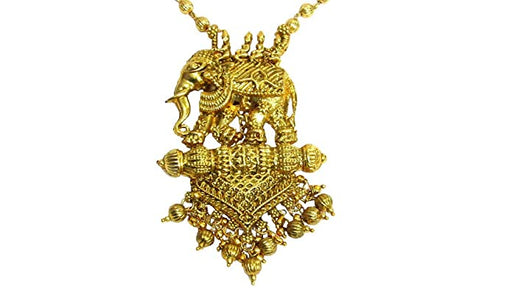 Shree Mauli Creation Golden Alloy Golden Ball Chain Elephant (Bahubali) Necklace Set for Women SMCN1165 Jewellery Sets Shree Mauli Creations 