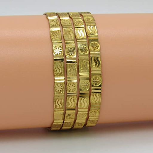Golden Flower Design Printed Set of 4PC Bangles for Women Jewellery Sets Shree Mauli Creations 
