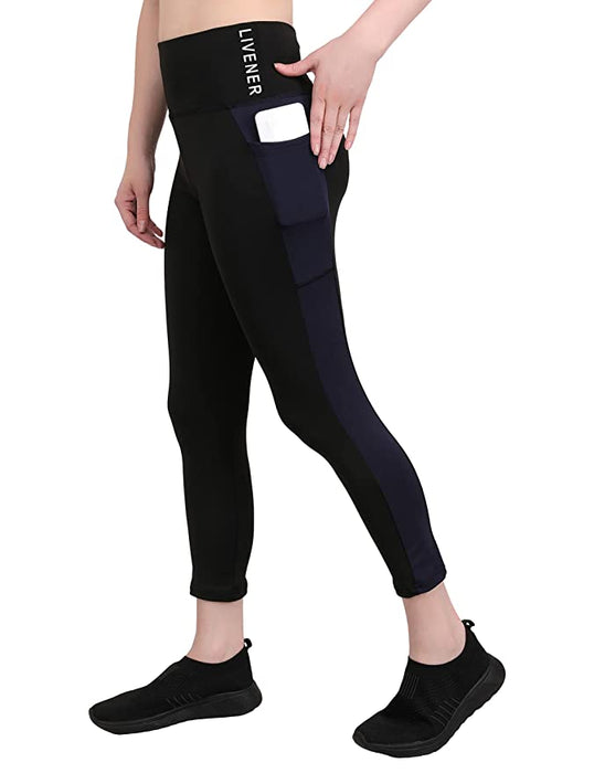 LIVENER Women Black Tights with Side Pockets | Yoga Pants | Sports & Gym Tights | Zumba, Biking, Dance Activities | Everyday Athleisure etc Gym Wear Pranjal fashions 