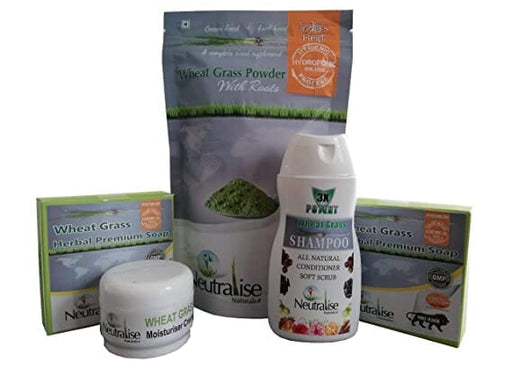 Neutralise Naturals Skin Care Combo - Rejuvenates Irritated Skin, Reduces Signs of Aging, Stretch Marks, Scars - Psoriasis, Eczema, Dermatology Relief - WheatGrass Powder, Moisturizer, Shampoo, 2 Soap Naturals Skin Care Combo Neutralise Naturals. 